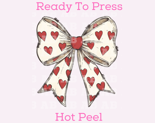 White Coquette Bow With Red Hearts Trendy Valentine's Day DTF TRANSFER