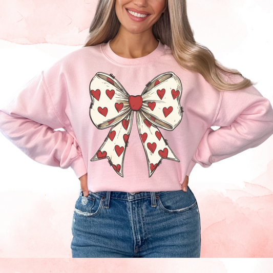 White Coquette Bow With Red Hearts Trendy Valentine's Day DTF TRANSFER