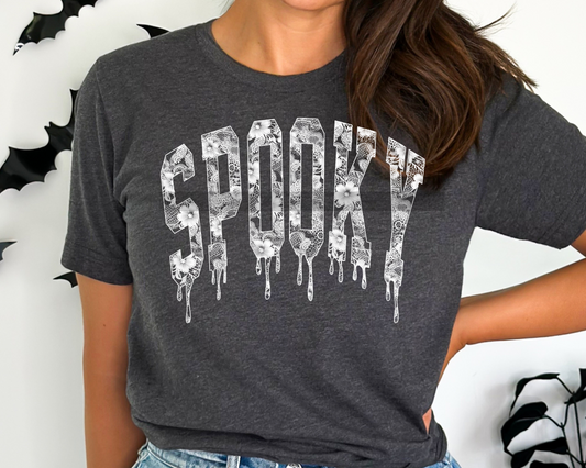 White Lace Spooky Varsity Letters Halloween DTF TRANSFER or UV DTF STICKER DECAL
