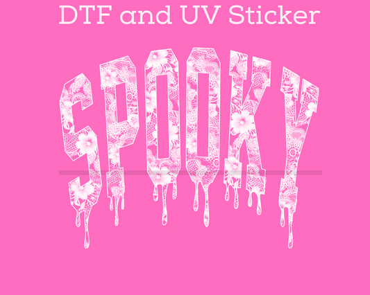 White Lace Spooky Varsity Letters Halloween DTF TRANSFER or UV DTF STICKER DECAL