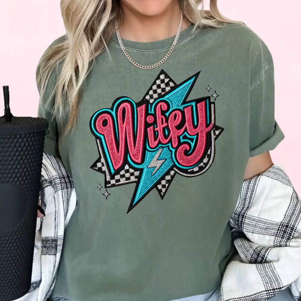 Wifey Checkered Faux Embroidery Wife Dtf Transfer