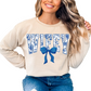 WIFEY Coquette Blue Floral Varsity Wife DTF TRANSFER