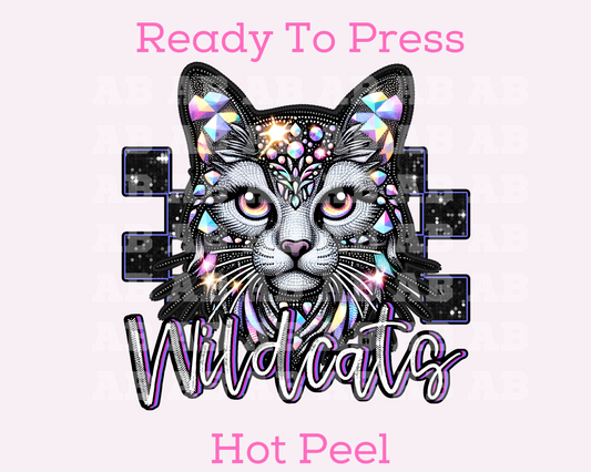 Checkered Wildcats Faux Embroidery School Mascot DTF TRANSFER or UV DTF STICKER