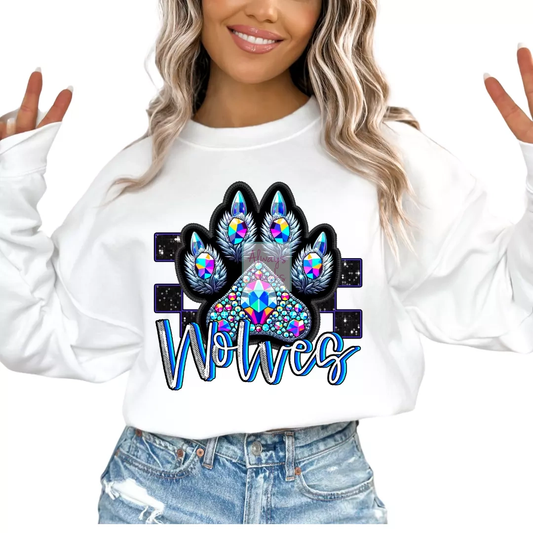 Checkered Wolves Faux Embroidery School Mascot DTF TRANSFER or UV DTF STICKER