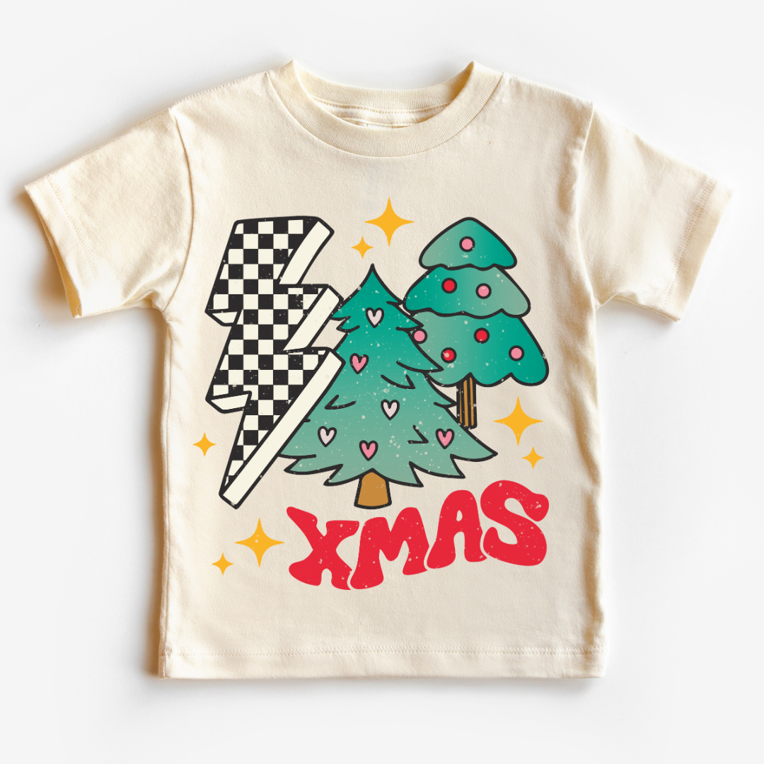 Checkered Xmas Bolt And Trees (Distressed) Christmas DTF TRANSFER