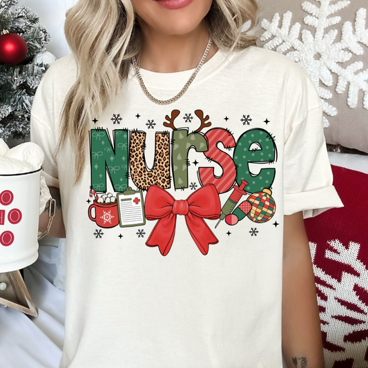 Christmas Nurse With Bow Christmas DTF TRANSFER