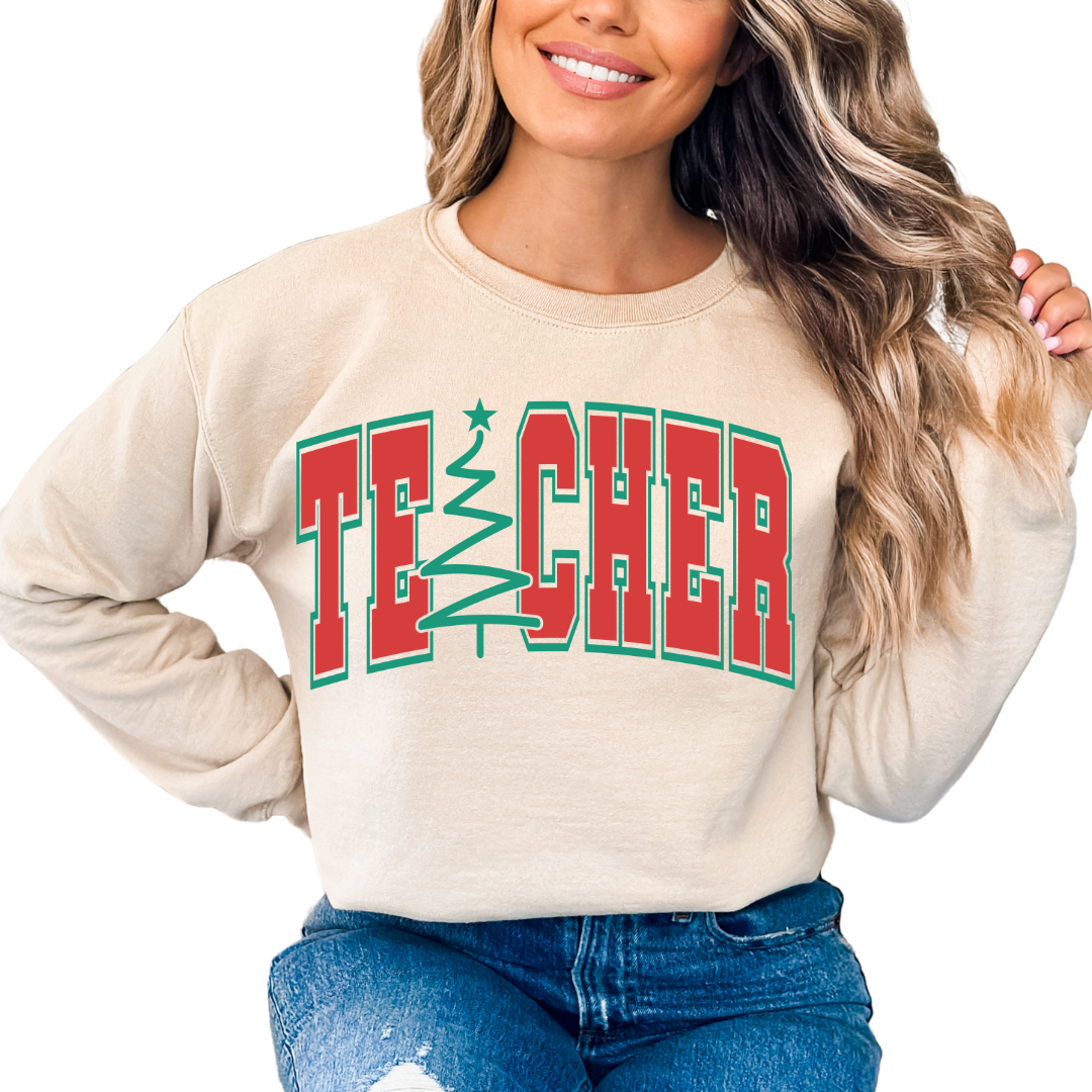 Teacher (Varsity) Christmas DTF TRANSFER  or UV DTF STICKER or UV DTF STICKER DECAL