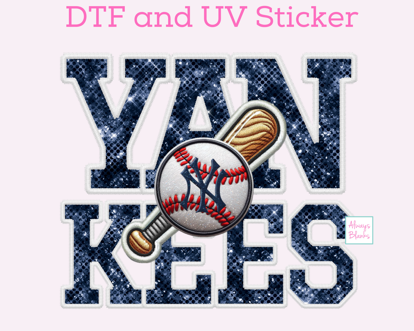 Yankees Baseball Faux Sequins DTF TRANSFER or UV DTF STICKER