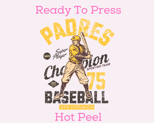 Distressed Yellow Padres Baseball DTF TRANSFER