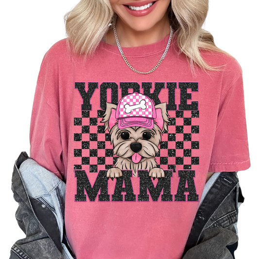 Yorkie Mama (Black) Faux Sequins Faux Embroidery Mom DTF TRANSFER