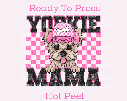 Yorkie Mama (Pink) Faux Sequins Faux Embroidery Mom DTF TRANSFER