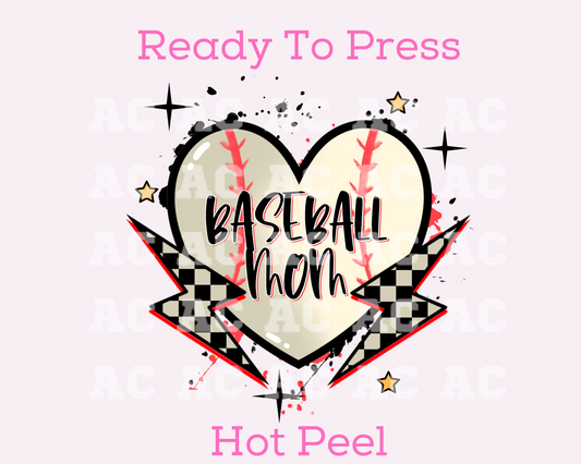 Baseball Mom Heart DTF TRANSFER or UV DTF STICKER
