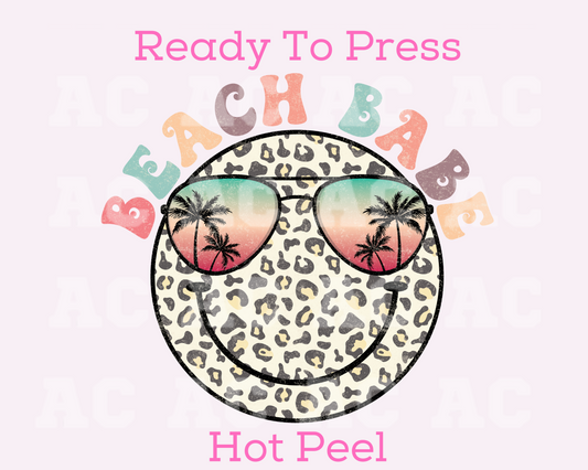 Beach Babe Smiley DTF TRANSFER or UV DTF STICKER