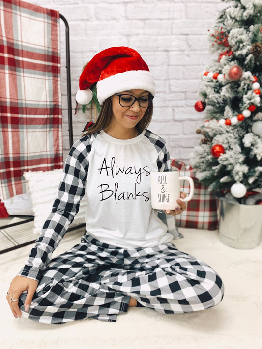 MODEL MOCK UP ADULT 100% Black Plaid Christmas Pajamas