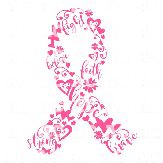 Faith Believe Hope Ribbon DTF TRANSFER or UV DTF STICKER DECAL