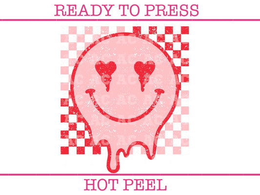 Distressed Happy Face Heart Eyes (Checkered) Valentine's Day DTF TRANSFER or UV DTF STICKER