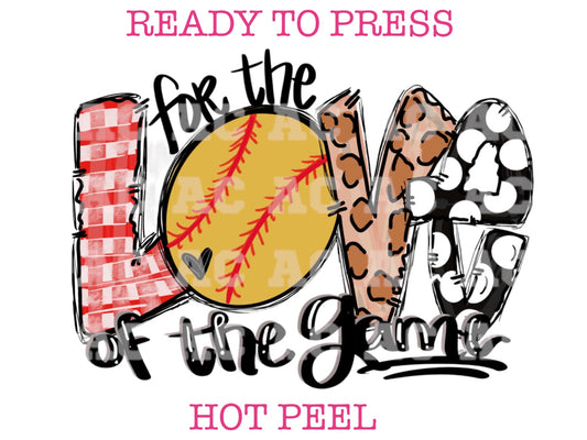 Love of the Game Softball (Red) DTF TRANSFER or UV DTF STICKER