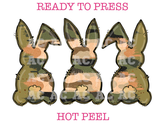 Camo Boy Bunny Trio Easter DTF TRANSFER