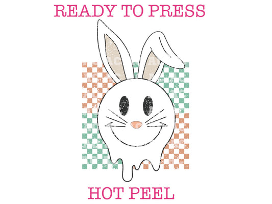 Checkered Happy Bunny (Distressed) Easter DTF TRANSFER