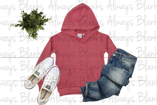 KIDS MOCK UP 100% Vintage Red FLEECE HOODIE