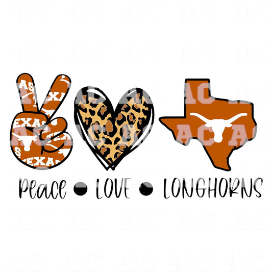 Peace Love Longhorns DTF TRANSFER