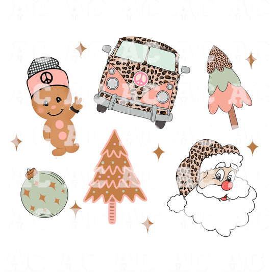 Retro Santa and Gingerbread DTF TRANSFER or UV DTF STICKER