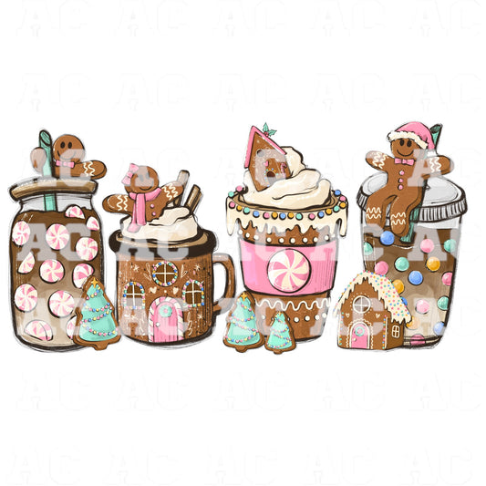 Gingerbread Coffees DTF TRANSFER or UV DTF STICKER