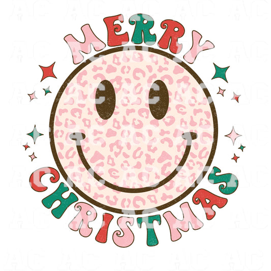 Retro Merry Christmas Smiley Face DTF TRANSFER or UV DTF STICKER