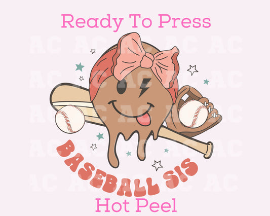Baseball Sis Bow Smiley DTF TRANSFER or UV DTF STICKER