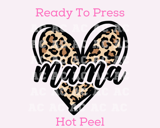 Leopard Heart Mama DTF TRANSFER or UV DTF STICKER DECAL