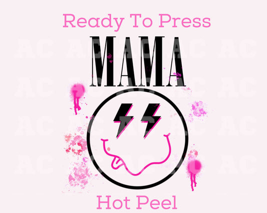 Pink Mama Smiley DTF TRANSFER or UV DTF STICKER DECAL