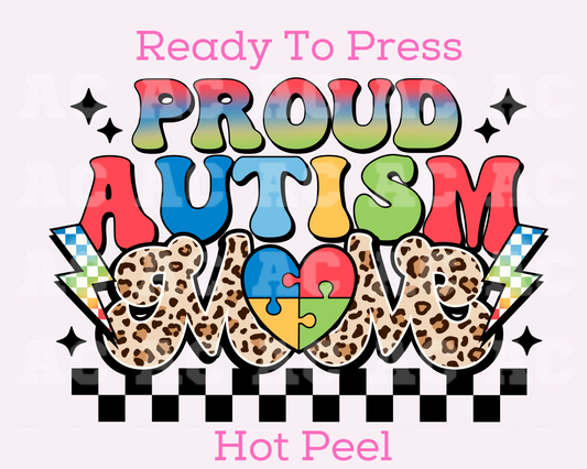 Proud Autism Mom (Leopard) DTF TRANSFER or Uv Dtf Sticker