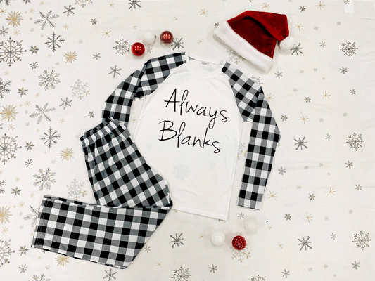 ADULT MOCK UP Black and White Plaid Pajamas 100% Polyester